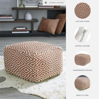 Signature Design by Ashley Brynnsen Casual Handwoven Geometric Pouf, Orange & White