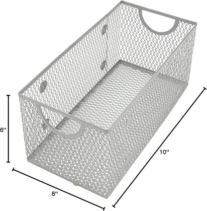 YBM Home Mesh Wire Storage Basket for Shelves, Pantry Organization, and Kitchen - Multipurpose Steel Wire Basket Holder Bin for Organizing Office Supplies, Household Toiletries and Laundry Supplies