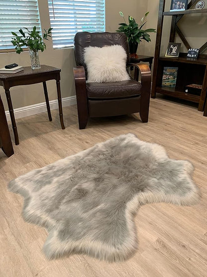 LAMBZY Faux Sheepskin Super Soft Hypoallergenic Silky Shag Rug for Living Room, Kids Room, Sofa (Double Side by Side 3'x4, Grey)