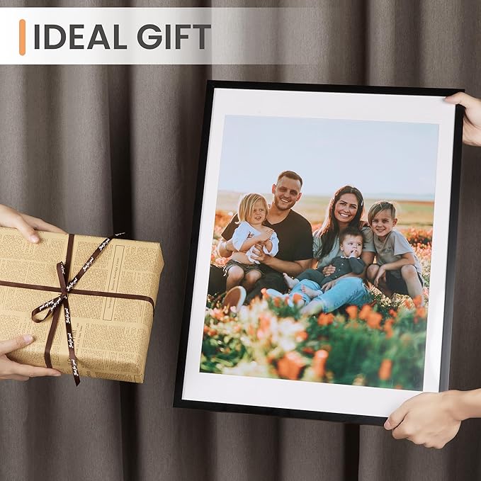 upsimples 18x24 Picture Frame Set of 5, Display Pictures 16x20 with Mat or 18 x 24 Without, Wall Gallery Poster Frames, Black