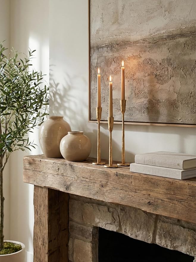 Gold Iron Taper Candle Holder Set of 3, Heavy Wrought Iron Candlestick Holders Decorative Candle Stand, Vintage Candle Holder for Wedding, Dining, Home Decoration