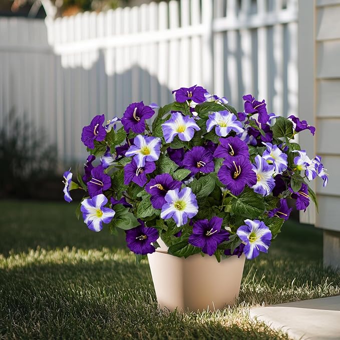 19 Inch Artificial Flowers for Outdoor Indoor Garden Home Decoration,Faux Flower for Home Office Garden Patio Balcony 4 Bundles (Double Purple)