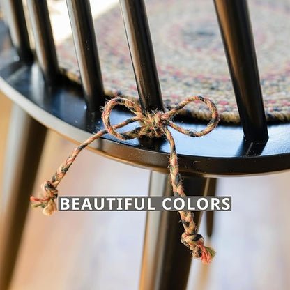 Homespice Kingston Jute Braided Chair Pads for Dining Chairs 15x15 Set of 2 - Vibrant Colors, Naturally Comforting & Reversible