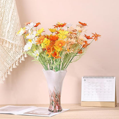 9.0" H Pink Glass Vases for Flowers, Hand Blow Glass Vase Pink Home Decor, Wide Mouth Red Flower Vase Centerpieces, for Bookshelf,Dinner Table,Indoor Office Desktop,Meeting Room,Bathroom,Countertop