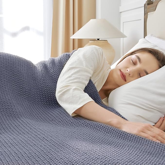 Guohaoi Knitted Weighted Blanket for Adults (Light Grey 60"x80" 17lbs) No Beads Cooling Throw Blanket for Hot Sleepers, Home Decor Breathable Chunky Knit Heavy Blanket Use on Queen/King Size Bed