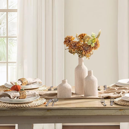 Ceramic Vase Home Table Decor - White Flower Vase Set of 3 Living Room Kitchen Decorations Farmhouse Modern Rustic Vases Decorative Centerpiece for Shelf Bedroom Office Bathroom Dining Coffee Desk