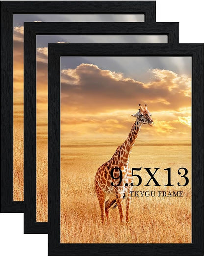 9.5x13 Picture Frame Set of 3, Black Wooden Frame 9.5x13 Wall Gallery Poster Photo frame with Shatter Resistant Plexiglass,Horizontal and Vertical Formats for Wall Hanging best gift