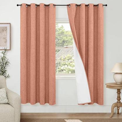 Lajode Linen Blackout Curtains 72 Inch Long for Bedroom, 100% Black Out Fall Curtains for Bedroom Living Room, Light Blocking Thermal Insulated Window Curtains, Each 52x72 Inch 2 Panels, Terracotta