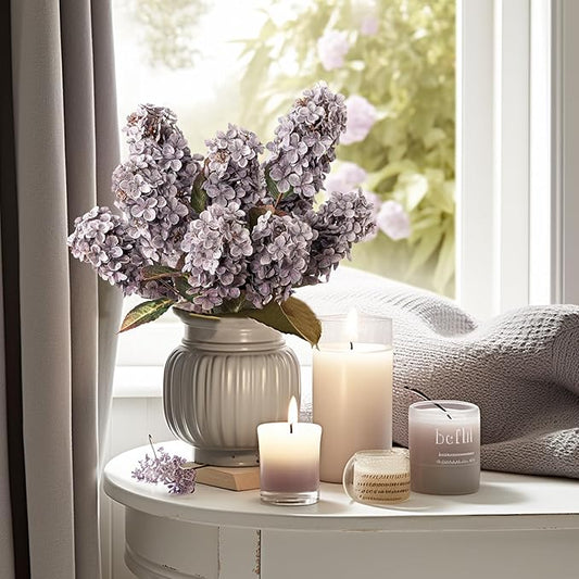 Fake Flowers Hydrangea Silk Flowers with Stems, Fake Grayish Hydrangea Artificial Flowers Winter Flowers Artificial for Decoration Vase Decor 24"（Grayish Purple ） 8PCS Wthout Vase