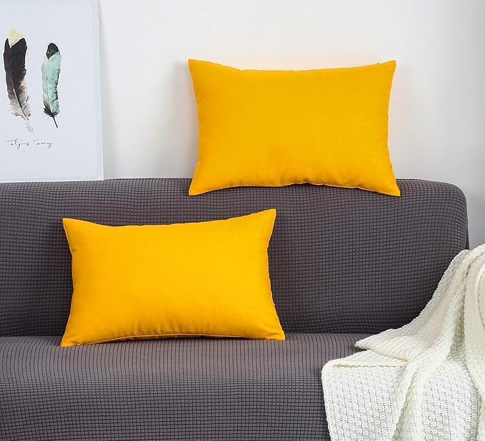 TangDepot Handmade Decorative Solid 100% Cotton Canvas Throw Pillow Covers/Pillow Shams, (12"x18", Gold Yellow)