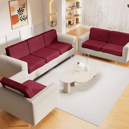 hyha Waterproof Couch Cushion Covers for Pets, Non Slip Sofa Seat Cover for Dogs Washable, Soft Thick Stretch Jacquard Fabric, Sofa Slipcovers with Elastic Bottom (3 Pieces, Wine Red)