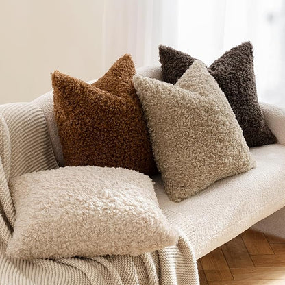 MIULEE Pack of 2 Faux Fur Throw Pillow Covers 18x18 Inch Bronze Boucle Decorative Sherpa Pillow Covers Fuzzy Accent Soft Sheepskin Fleece for Boho Home Decor Sofa Living Room Couch Bed