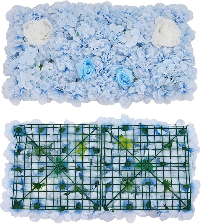 12Pcs Artificial Flower Wall Panel 3D Floral Backdrop Walls15 X 15" Flower Wall Decor Panel Flower Backdrop for Party Home Background Decor, Blue & White