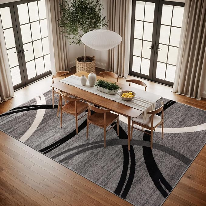 Rugshop Wavy Circles Design Area Rug, Non-Shedding Carpet for Living Room, Dining Room, or Bedroom,Grand Room,Open Spaces Gray, 10' x 14'
