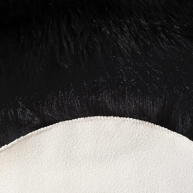 Fluffy Faux Fur Rug Black Sheepskin Area Rug,4x6 Ft Ultra Soft Shaggy Plush Rug for Bedroom Bedside Living Room Nursery Kids Room