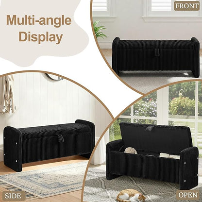 44" Storage Ottoman Bench, Upholstered End of Bed Storage Benches, Rectangle Ottoman with Storage for Bedroom, Entryway, Corduroy Black