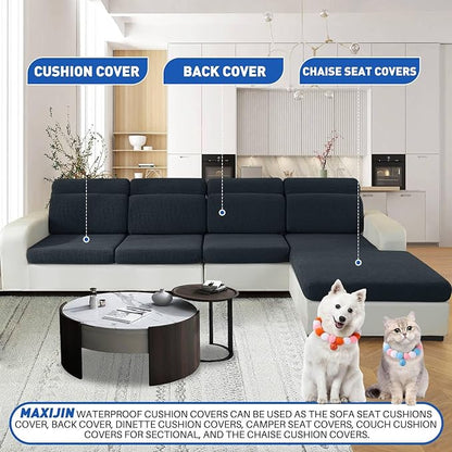 MAXIJIN Waterproof Sectional Couch Covers for L Shape Chaise Lounge 1 Piece Chaise Couch Cover, Couch Cushion Covers for Left/Right Sectional Sofa with Elastic Bottom (Chaise Cover, Dark Gray)