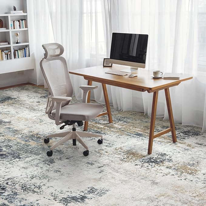 Washable Area Rug 5x7 - Neutral Modern Abstract Rugs, Soft Non Slip Thin Carpet with for Bedroom, Under Dining Room Table, Home, Office, Dorm, Office Rolling Chair - Green Yellow