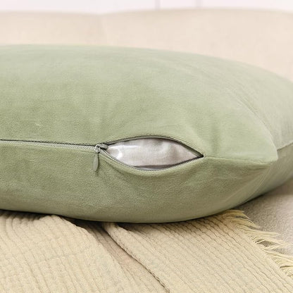 18x18 Velvet Pillow Covers Set of 2 Sage Green Decorative Square Throw Pillowcase Soft Solid Cushion Covers for Bedroom Living Room Outdoor Indoor Decoration