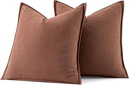 MIULEE Decorative Linen Pillow Covers 18x18 Inch Rust Red Boho Farmhouse Neutral Couch Throw Pillows for Bed Pack of 2 Accent Modern Pillowcase Sofa Livingroom Home Decor