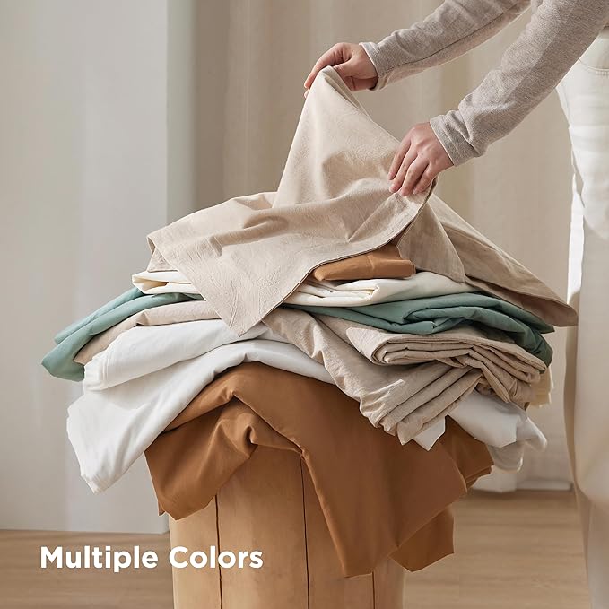 Bedsure 100% Washed Cotton Duvet Cover King Size - Light Brown Minimalist Cotton Duvet Cover Linen Like for All Seasons - GentleSoft™ Plain Simple Bedding, 3 Pieces (Light Brown, King, 104"x90")