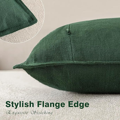 Foindtower Set of 2, Decorative Linen Soild Throw Pillow Covers Soft Accent Euro Cushion Case Farmhouse Neutral Pillowcase for Chair Couch Sofa Bedroom Living Room Home Decor 20 x 20 Inch Pine Green