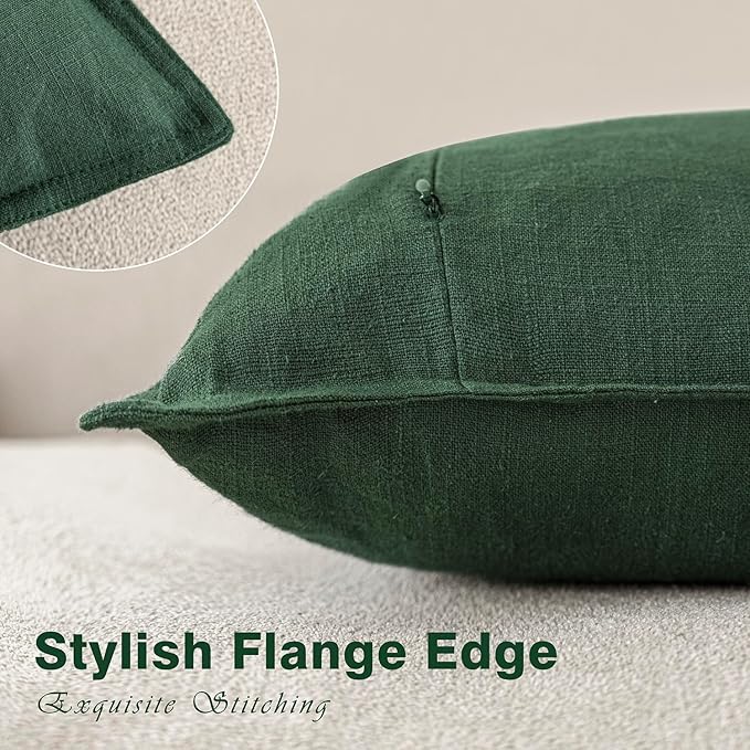 Foindtower Set of 2, Decorative Linen Soild Throw Pillow Covers Soft Accent Euro Cushion Case Farmhouse Neutral Pillowcase for Chair Couch Sofa Bedroom Living Room Home Decor 24 x 24 Inch Pine Green