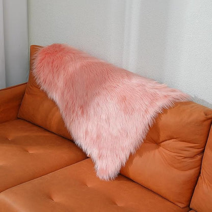 Faux Fur Rug Sheepskin Shag Fluffy Fuzzy Pink 2x3 ft Small Rugs for Bedroom Bedside Bed Floor Living Room Plush High-Density Cushion Carpet Super Sofa Cover