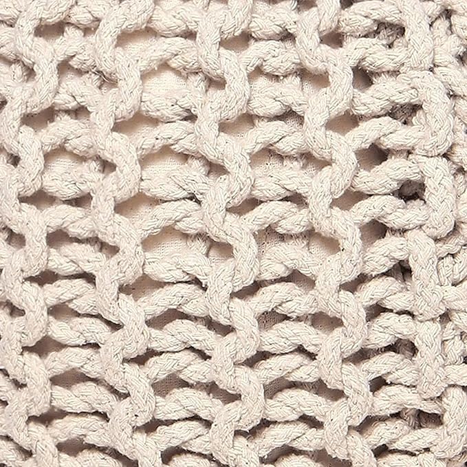 REDEARTH · Round Pouf Ottoman - Hand Knitted Cable Boho Poof Home Décor Pouffe Circular Footrest for Living Room - Nursery - Bedroom - Lounge 100% Cotton (19.5"x19.5"x14") - Ivory, Set of 2
