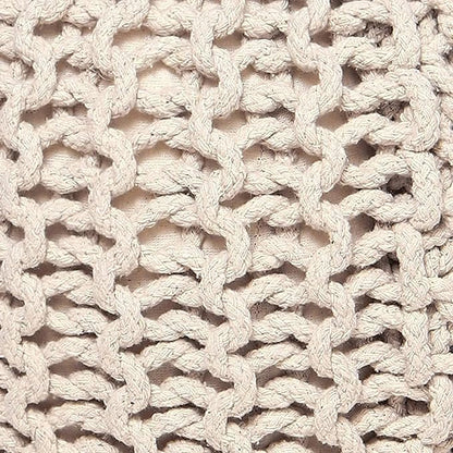 REDEARTH · Round Pouf Ottoman - Hand Knitted Cable Boho Poof Home Décor Pouffe Circular Footrest for Living Room - Nursery - Bedroom - Lounge 100% Cotton (19.5"x19.5"x14") - Ivory, Set of 2