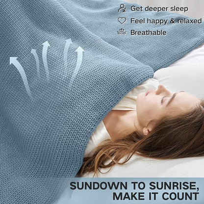 Guohaoi Knitted Weighted Blanket for Adults (Haze Blue 50"x75" 20lbs) No Beads Cooling Throw Blanket for Hot Sleepers, Home Decor Breathable Chunky Knit Heavy Blanket Use on Full Size Bed