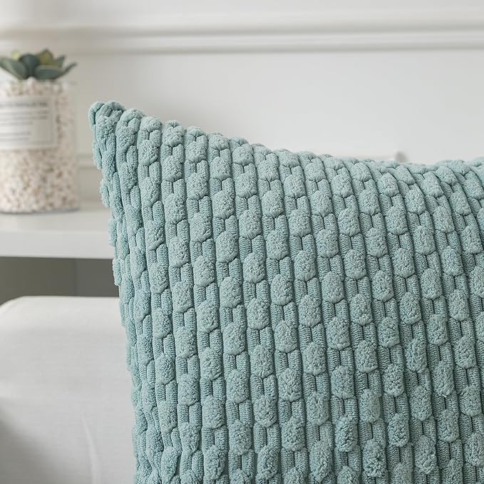 Kevin Textile Throw Pillow Covers Soft Corduroy Decorative Set of 2 Boho Striped Pillow Covers Pillowcases Farmhouse Home Decor for Couch Bed Sofa Living Room 24x24 Inch Dusty Green