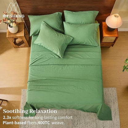 MEISHANG 100% French Pure Linen Sheets King Size - 6 PC Extra Deep Pocket Sheet Set, Soft Durable Flax Linen, Anti-Tear Breathable & Oeko-Tex Certified 18-24 Deep Pocket,All Season(Sage Green)