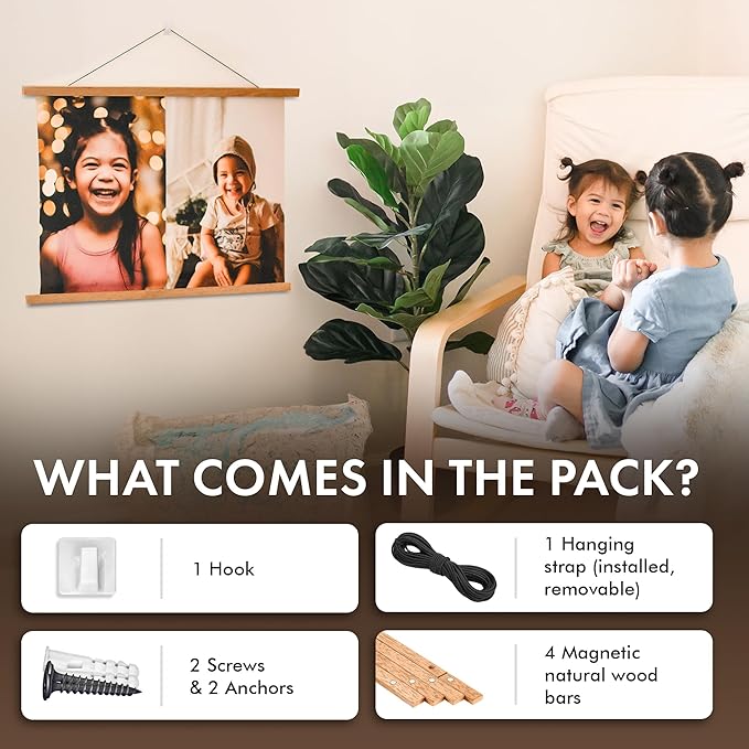 Magnetic Poster Hanger 40” Poster Frame with Strong Magnets, Complete Hanging Kit for Posters, Art, Maps, and More, Fits 40x30, 40x36, 40x40, 40x48, and 40x60, Teak Wood