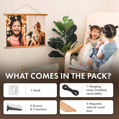 Travelization Magnetic Poster Hanger 18” Poster Frame with Strong Magnets, Complete Hanging Kit for Posters, Art, Maps, and More, Fits 18x18, 18x20, 18x24, and 18x30, Teak Wood