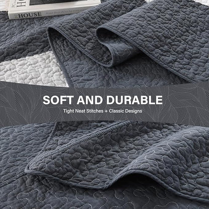 SahSahCasa 128"x120" 100% Cotton Oversized California King Bedspread Coverlet Striped Quilt Set, Cal King Quilted Bedspread Extra Large Quilt, XL Bed Spread Lightweight Comforter, Dark Slate Gray