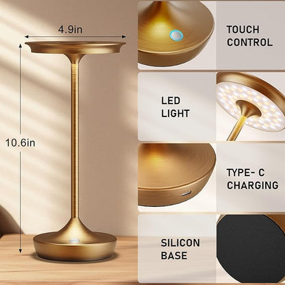 LED Cordless Table Lamps Rechargeable - Outdoor 6000mAh Battery Operated Portable Tables Light 3 Color Stepless Dimming Lamp with Memory Function for Patio Restaurant Dining Bronze