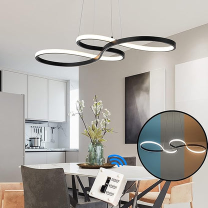 Modern LED Chandelier Dining Room Pendant Light Dimmable Creative Chandelier Dimmer Color 3000-6000K Adjustable Hanging Lamp for Bedroom Living Room Kitchen 50W (Black)