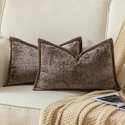 Yaertun Pack of 2 Chenille Textured Decorative Throw Pillow Covers Accent Solid Cushion Cover Soft Cozy Pillow Case with Velvet Back for Couch Sofa Bed Living Room 16x24 Inch Brown
