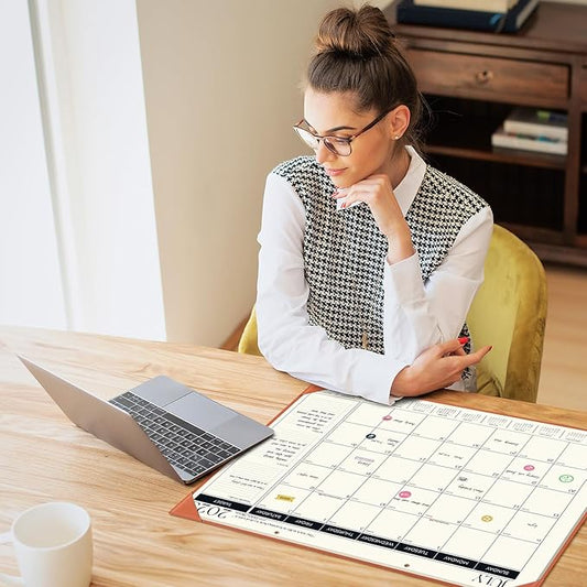 Ospelelf Large Desk Calendar 2025-2026 with Protective Cover, 18 Months Planner Pad from July 2025 to Dec 2026, 22" x 17" Wall Calendar with PU Leather Pad for Home or Office, Orange