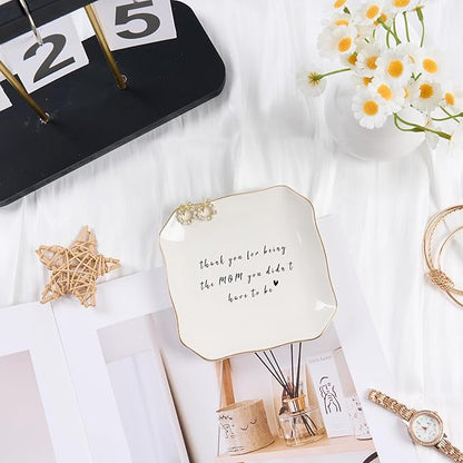 Bonus Mom Stepmom Gifts Ring Dish Trinket Jewelry Tray, Birthday Christmas Valentines Mother's Day Gift - Thank You for Being the Mom You Didn't Have to Be