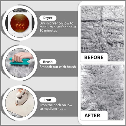 Ciicool Round Fur Fluffy Area Rug for Bedroom, Grey Faux Fur Rugs Furry Circle for Kids Room, Cute Furry Nursery Carpet, Plush Shag Circular Rugs Floor Carpets 3x3 Ft