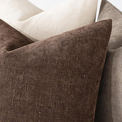 MIULEE Pack of 2 Decorative Throw Pillow Covers Soft Chenille Lumbar Accent Throw Pillows Solid Textured Cushion Covers for Couch Sofa Bedroom Living Room 20x12 Inch, Chocolate