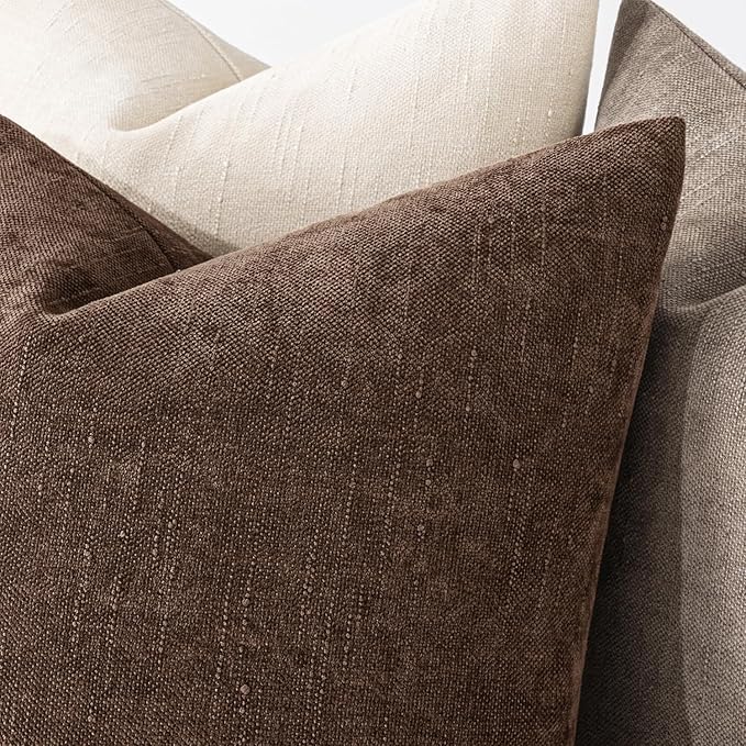 MIULEE Pack of 2 Decorative Throw Pillow Covers Soft Chenille Throw Pillows Solid Textured Cushion Covers for Couch Sofa Bedroom Living Room 22x22 Inch, Chocolate