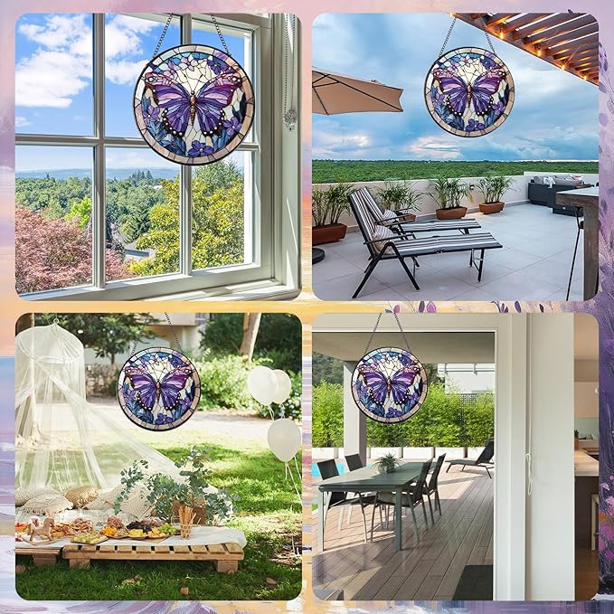 Rngmsi Butterfly Stained Glass Window Hanging Gifts, 7.8″ Sun Catchers for Indoor Window Decor, Decorative Sun Catchers Home Wall Art Gift for Thanksgiving Christmas Wedding Housewarming