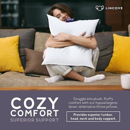 Lincove Euro Throw Pillow Insert Square 14"x26" Pillow – Made in Canada, 100% Cotton Shell, Down Alternative Filling, Vegan-Friendly, Hypoallergenic - Decorative Couch Pillows, 1 Pack