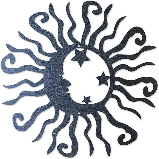 Riverside Designs Wacky Solar Moon Metal Wall Art Steel Outdoor Decor | Heavy-Duty and Waterproof | Made in USA (Black, 12L x 12W)