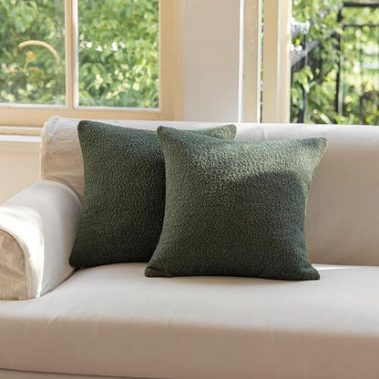 GEEORY Decorative Throw Pillow Covers 22x22 Inch Pack of 2,Textured Boucle Neutral Cushion Cases for Bed Couch Sofa, Accent Mordern Farmhouse & Minimalist Home Decor (Olive Green) GE05-22