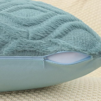 decorUhome Spring Throw Pillow Covers 18x18 Inch Set of 2, Soft Plush Faux Wool Aqua Solid Couch Pillow Covers, Accent Farmhouse Neutral Square Pillow Cases for Sofa Bed Living Room