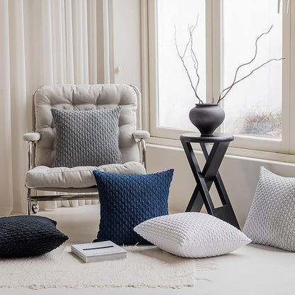 Kevin Textile 2 Packs Throw Pillow Covers for Couch Striped Velvet Cushion Covers for Chair 40x40 cm 16 x 16 Inch Pure White